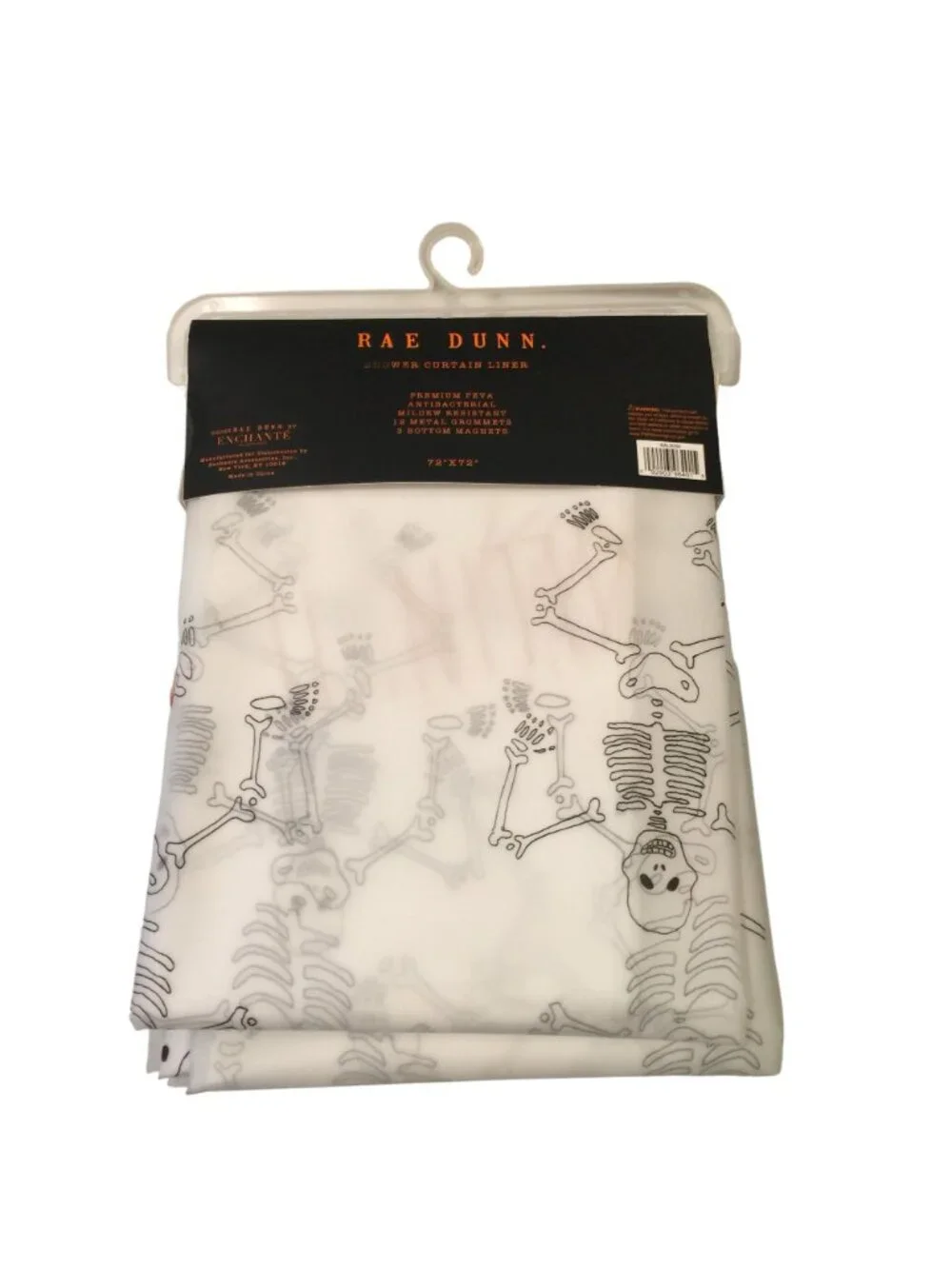 RAE DUNN KILLIN'IT Dancing Skeleton Shower Curtain Liner Frosted